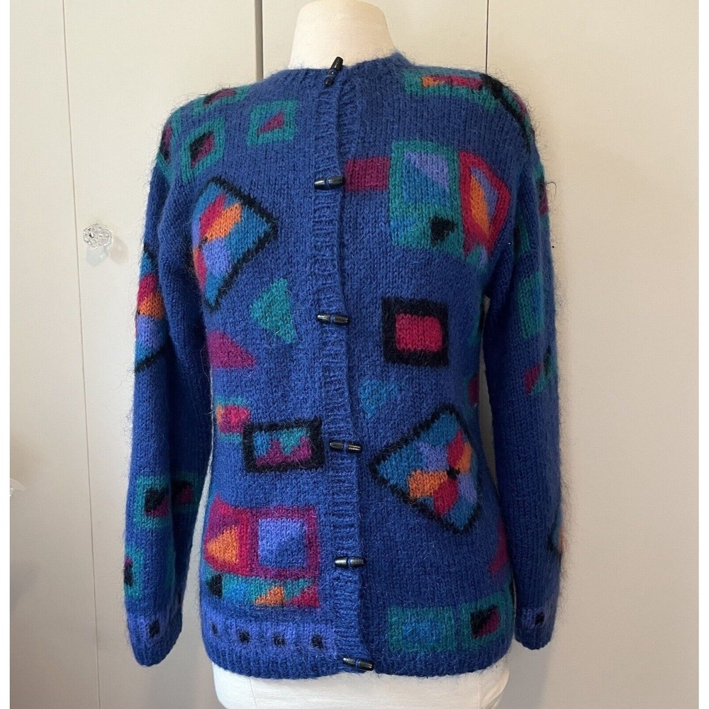 LL Bean Womens Vintage VTG Button Front Cardigan 1980s Shoulder Pads Mohair SM